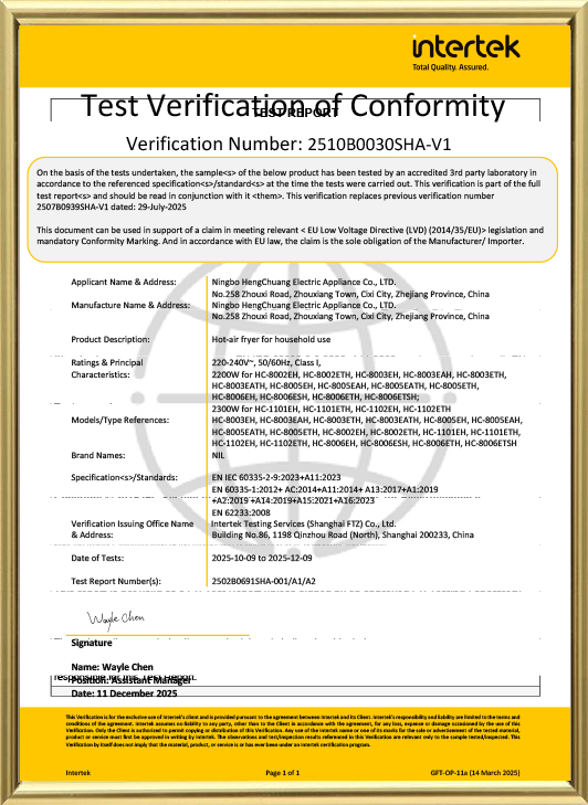 Ningbo Hengchuang Electric Appliance Co., Ltd.
