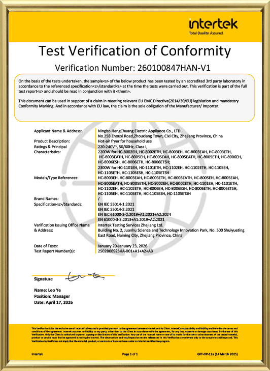 Ningbo Hengchuang Electric Appliance Co., Ltd.
